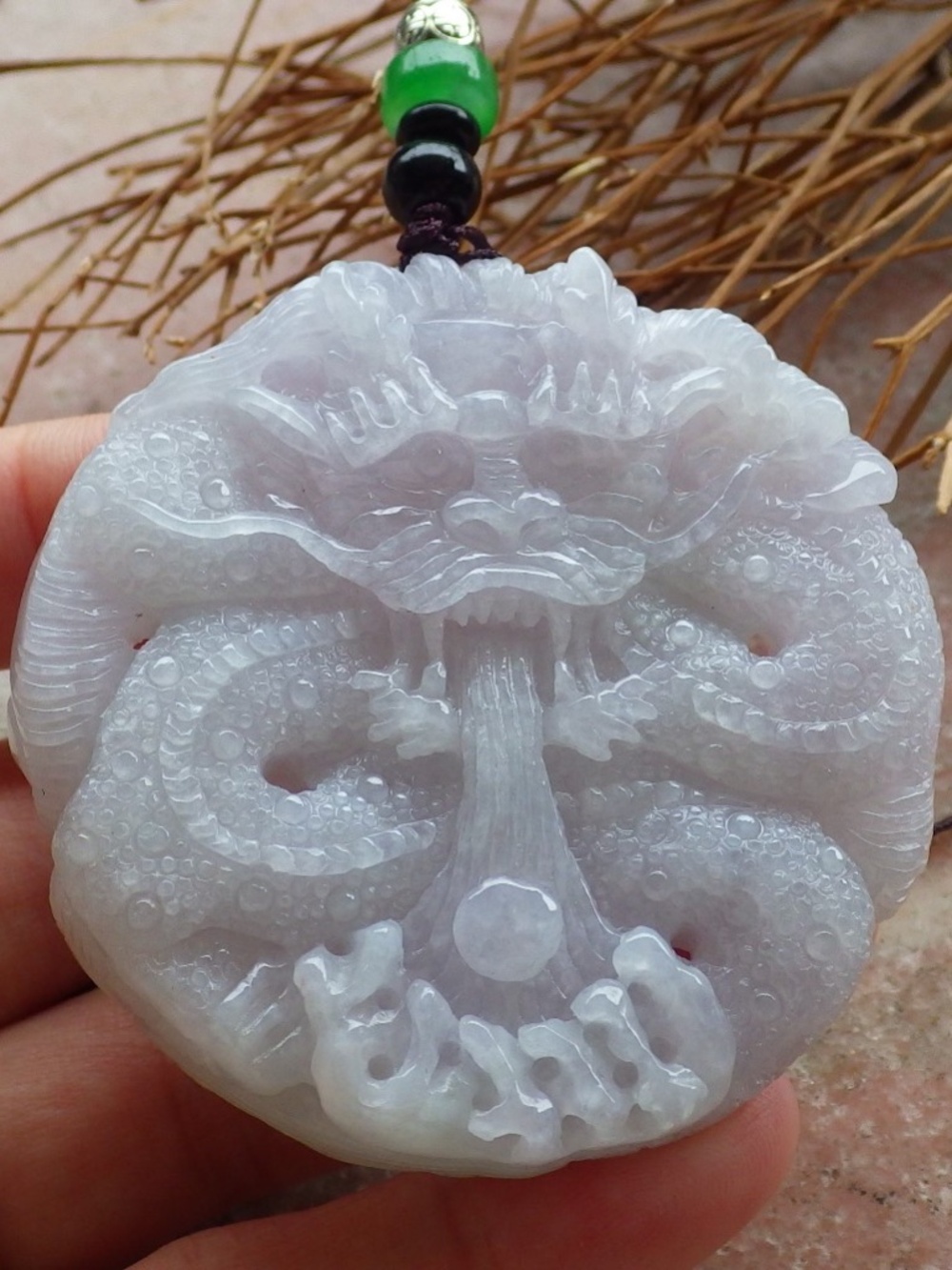 Certified Green Lavender Natural Burma A Jade Jadeite Dragon Pendant Necklace